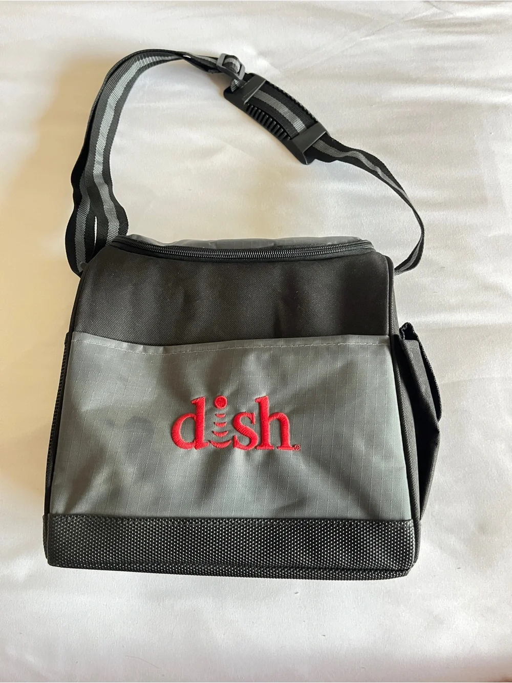 Dish Network Black Gray Insulated Lunch Bag Cooler Adjustable Strap Pockets